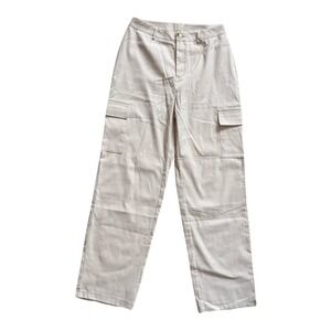 Salanta Womens Beige Cargo Pants High‎ Rise Straight Leg Utility Trousers Size L